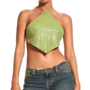 Green Sequined Bandana Style Top